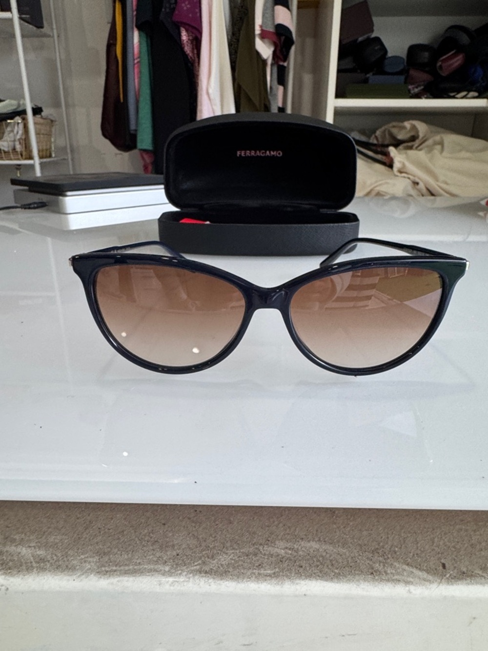 Salvatore Ferragamo Black Sunglasses with Brown Gradient Lenses